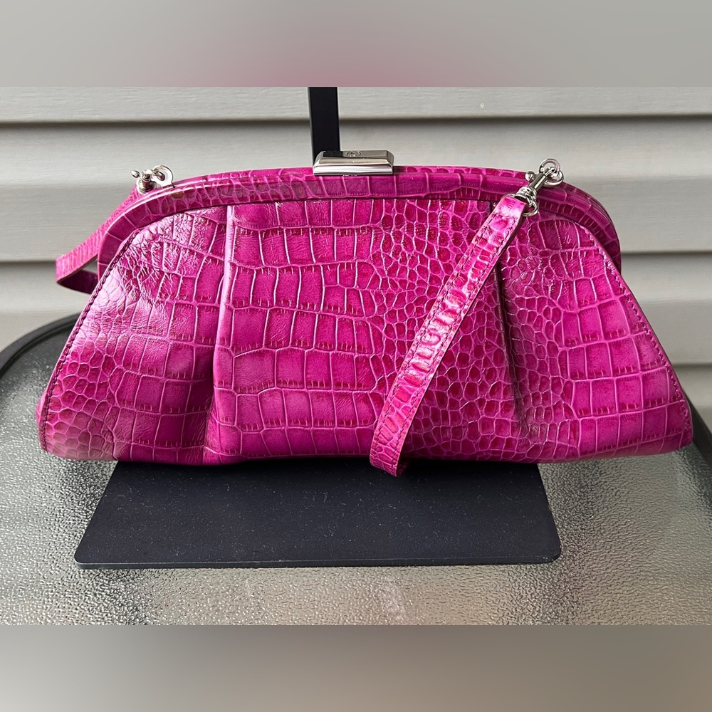 Etienne Aigner Berry Genuine Embossed Faux Croco Leather Shoulder/Clutch Bag